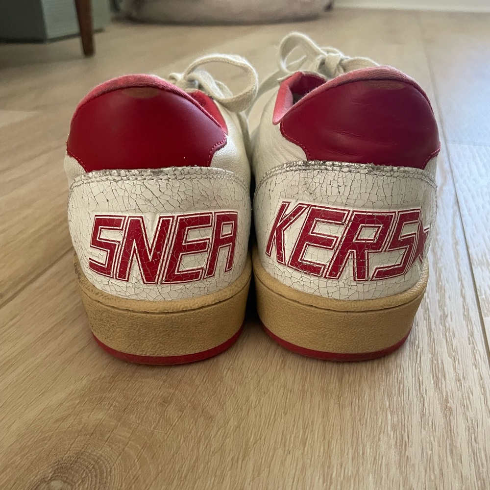 Golden Goose Red and White Ballstar Sneakers and Super-Star
